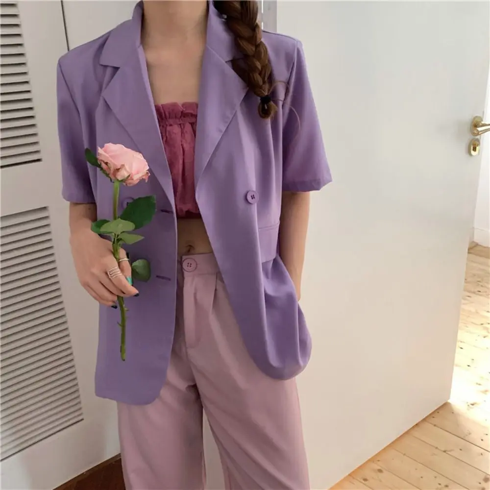 V-neck Short Sleeve Suit Simple Thin Large Size Business Style Suit Coat Flip Collar Candy Color Women's Suit Top Spring Summer