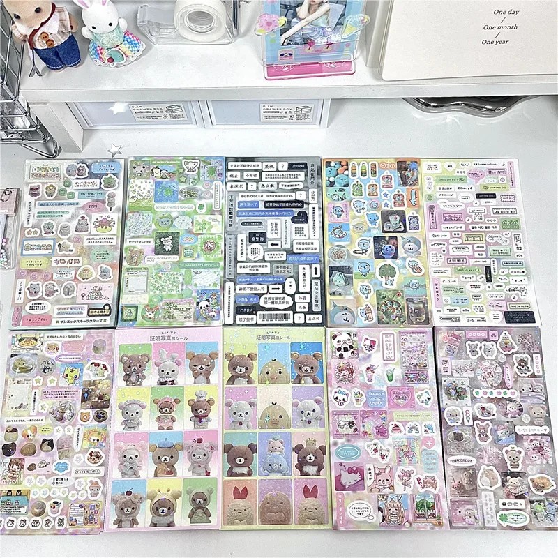 10pcs/set,Cute Bear ID Vintage Queer Cut Film Sticker Hand Ledger Collage Sticker  Planner Stickers