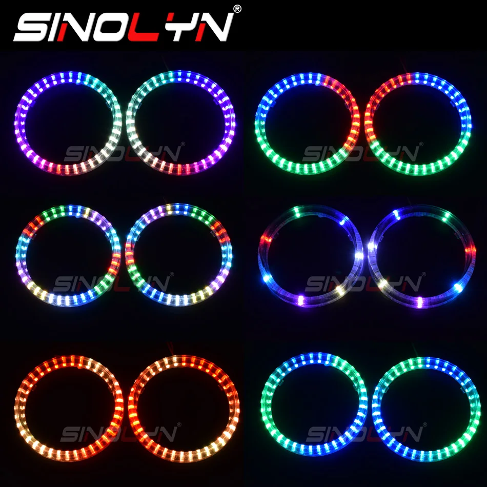 RGB Angel Eyes Sequential Flow LED Running Lights Dynamic Revolving APP Light Guide Optical Car Motorcycle Headlight Halo Rings