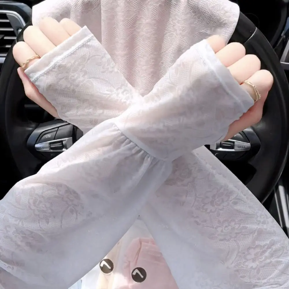 

Breathable Thin Lace Ice Silk Sleeves Anti-UV Flower Sunscreen Sleeve Long-sleeved Sun Protection Cycling Gloves Summer