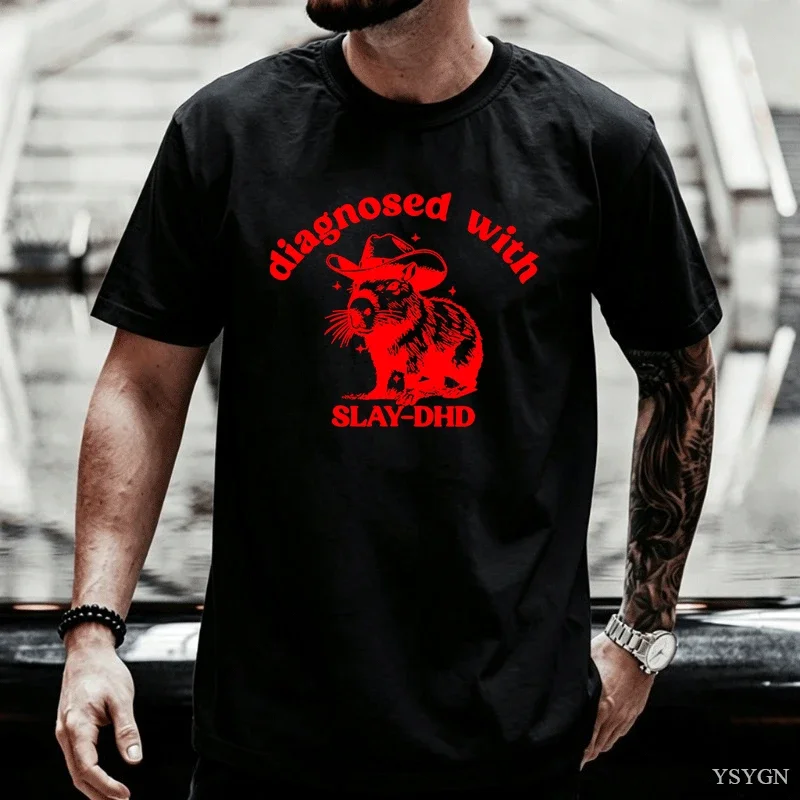 Retro Diagnosed with Slay DHD T-shirts Men Casual d Graph T Shirts Loose Tee Clothes Streetwear Harajuku Tshirt 2026 New Model S