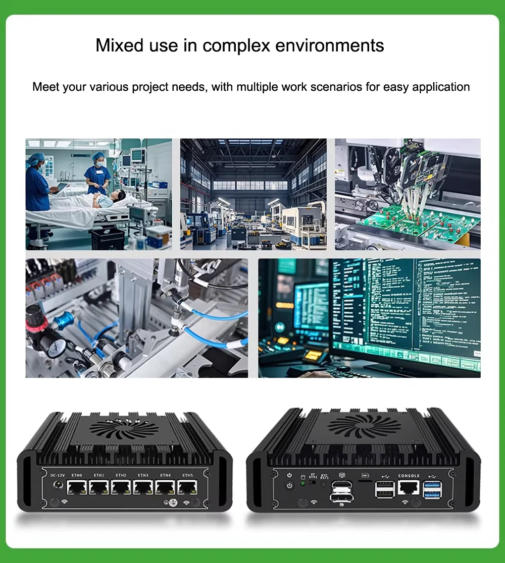 6x Intel i226‑V 2.5G LAN Firewall Mini PC Intel N150 J6412 Metal Industrial Computer PC With Fan COM DDR4 M.2 SSD Home Server