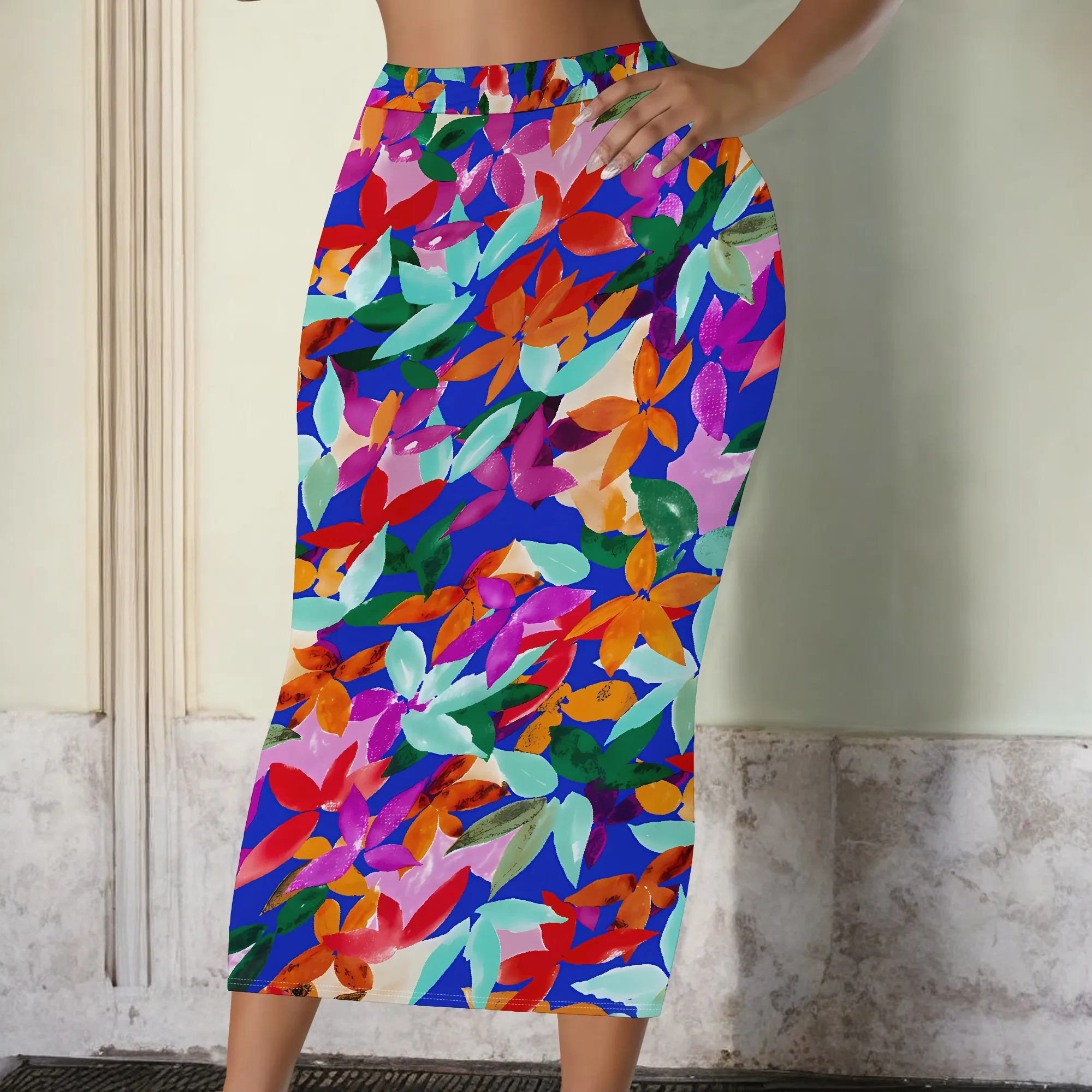 Midi-Rock mit tropischem Blätterdruck, Bleistiftrock mit hoher Taille, figurbetonte Partykleidung, lässige Büro-Unterteile, S-2XL – Detail 9