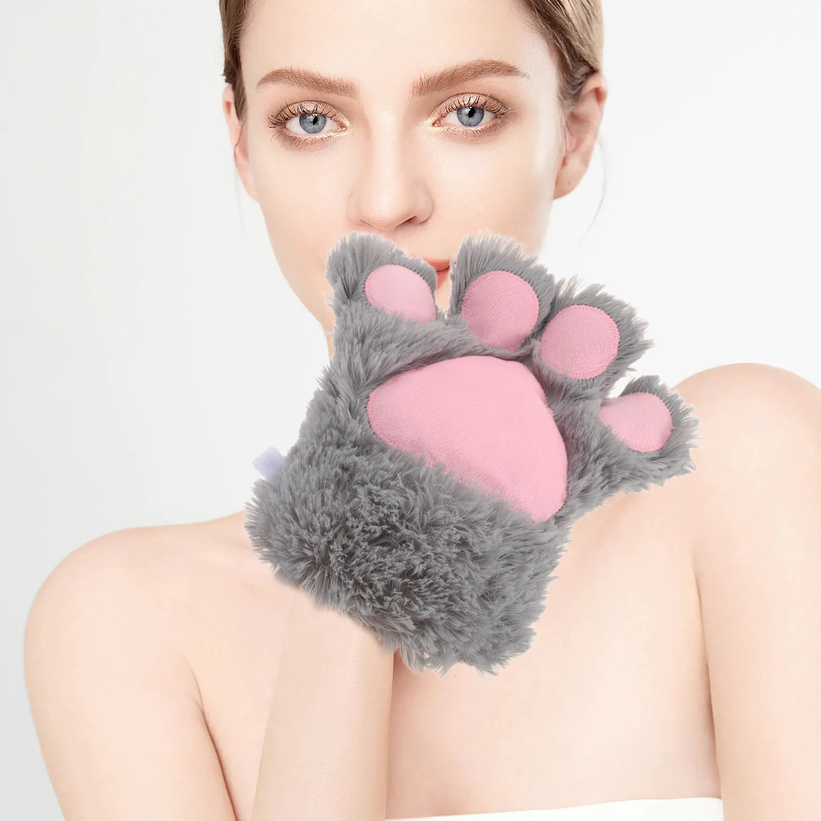 Guantes con forma de pata de gato para mujer, manoplas suaves y cálidas con forma de animal, Cosplay de Halloween, guantes con garra de gatito, accesorios de Cosplay con pata de gato, 2 uds.