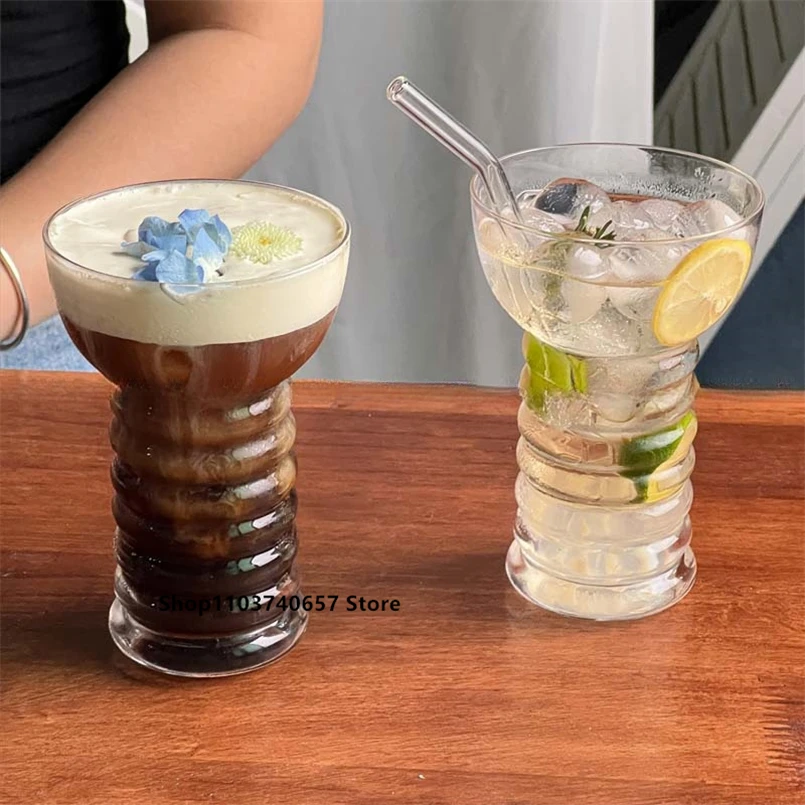 

Винтажная стеклянная кофейная чашка в Корейском стиле, чашка для напитков и сока, креативная Весенняя чашка для мороженого, домашняя прозрачная чашка
