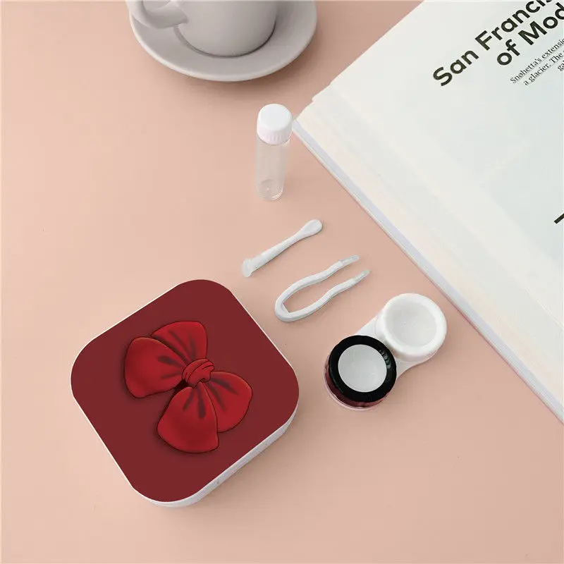 Red Bowknot Contact Lens Cases Kawaii Eyeglass Cases for Women Cute Personality Small Square Men Glasses Storage Box Protector