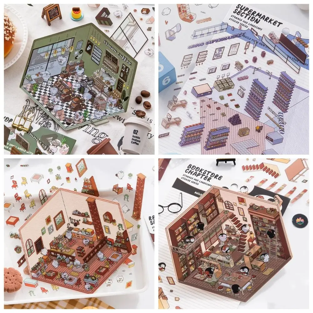 3D Storage Landscape Series Sticker Paper 4 in 1 Multi-functional DIY Cabin Scene Stacking and Pasting Hand Account Sticker