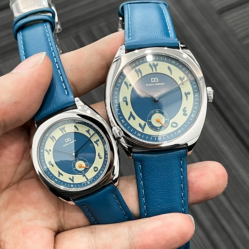 ساعة زوجين فاخرة كوارتز يابانية 5ATM مقاومة للماء حافظة من الفولاذ المقاوم للصدأ حزام جلدي أرقام عتيقة هدية حب له ولها