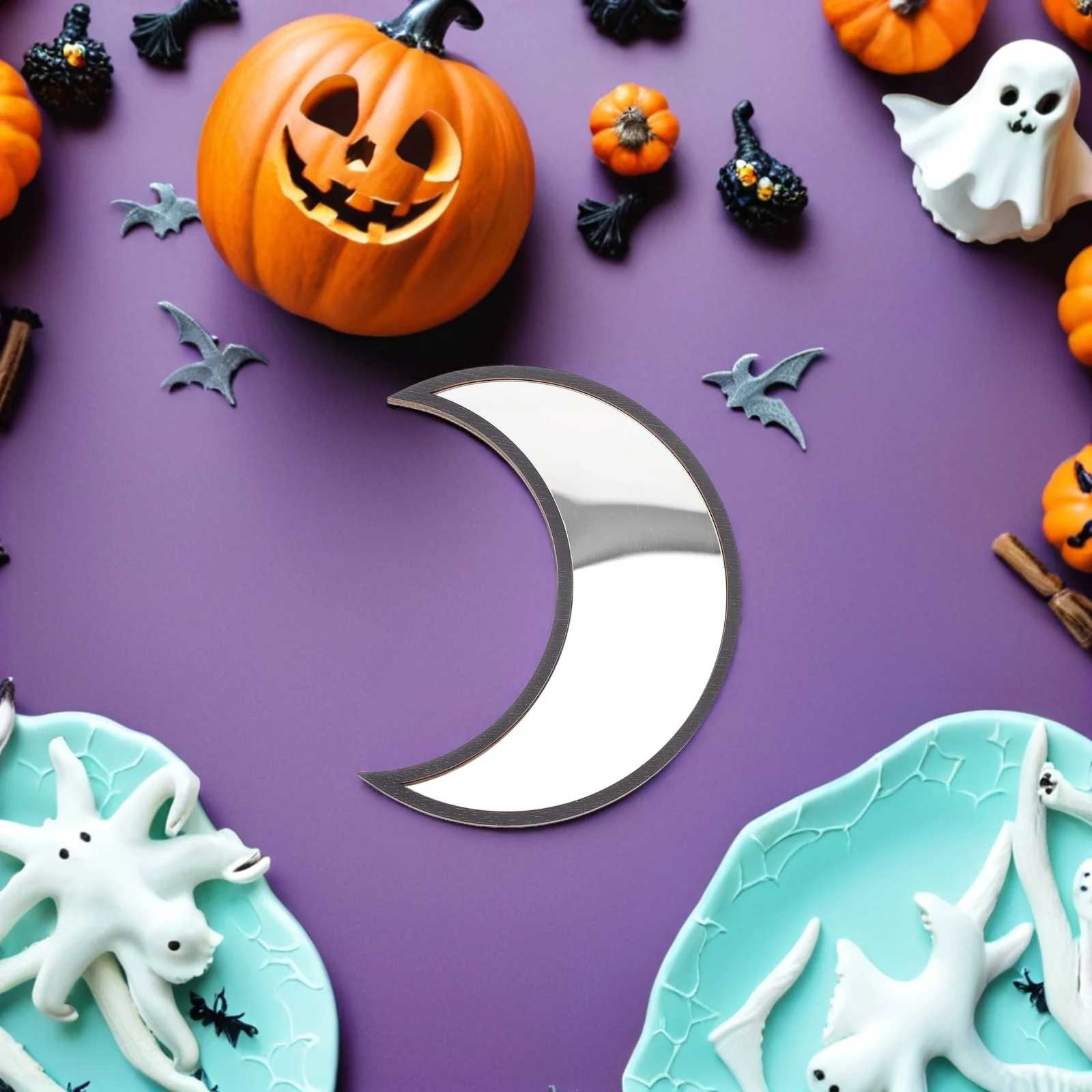 Gothic Moon Mirror Self Adhesive Wall Decor Halloween Home Bedroom Living Room Acrylic Makeup Vanity Irregular Shape Flexible