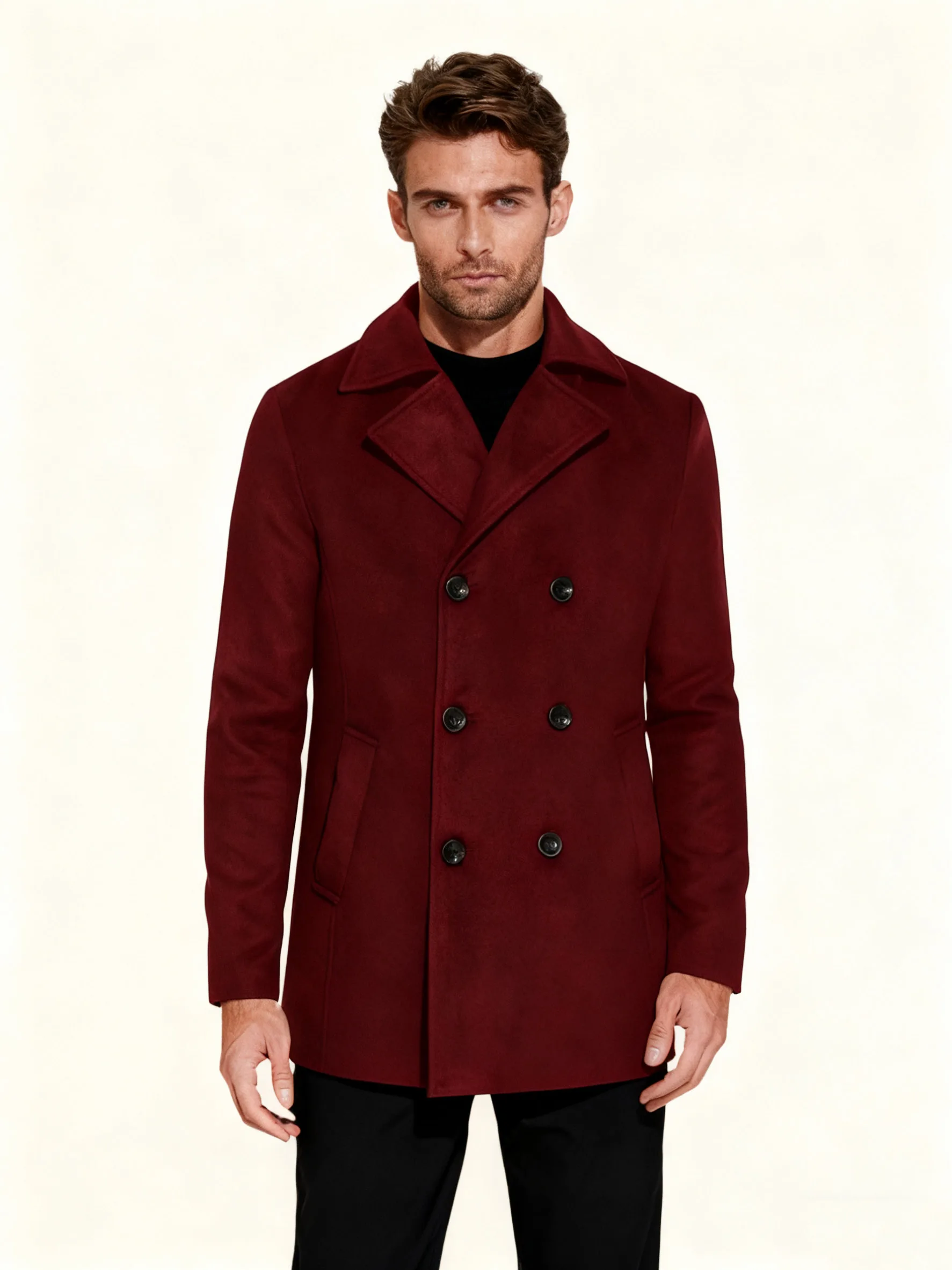 معطف صوفي للرجال للخريف والشتاء بأزرار مزدوجة الصدر بقصة ضيقة وسترة عصرية وسيم لحفلات الزفاف والعريس