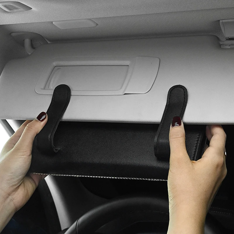 Bling Crystal Car Tissue Box Sun Visor Diamond Leather Auto Tissue Paper Holder Case Sunvisor Hanging Napkin car decoration