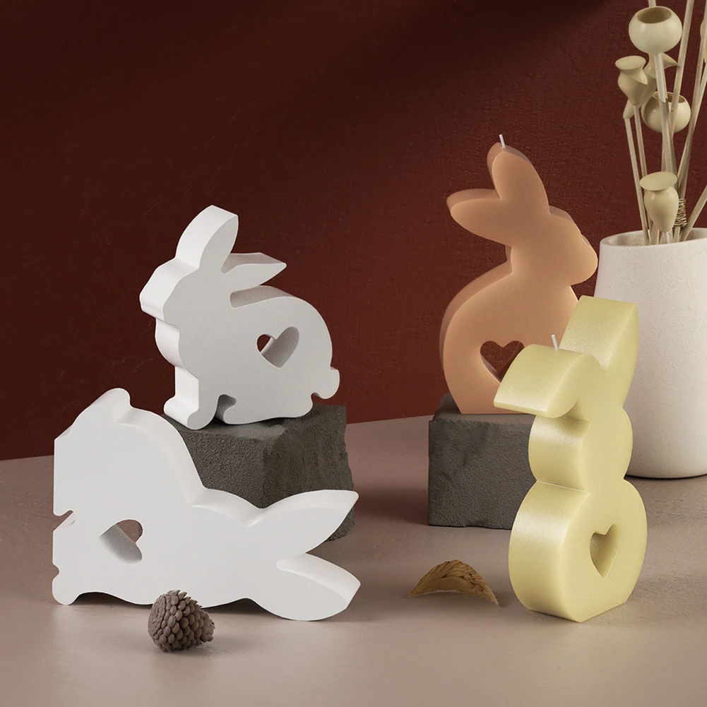 Moule à bougie d'aromathérapie lapin 3D, lapin de Pâques, lapin bricolage, moules à cœur creux, fournitures d'artisanat exécutif