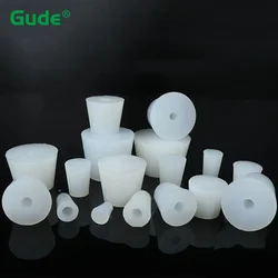 White Conical Silicone Plugs With Hole High Temp Rubber Laboratory Flask Stopper Tapered Hole Sealing Covers