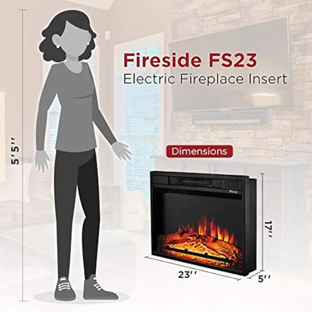 2023 New TURBRO Fireside FS23 Realistic Flames Electric Fireplace, Remote Control, 3 Adjustable Brightness Flames