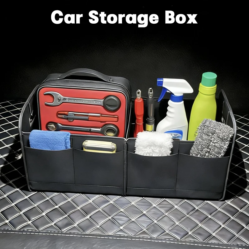 

Collapsible Car Trunk Organizer Large Capacity Trunk Storage Box with Handles Multi-Compartments Fits All Cars SUVs Vans