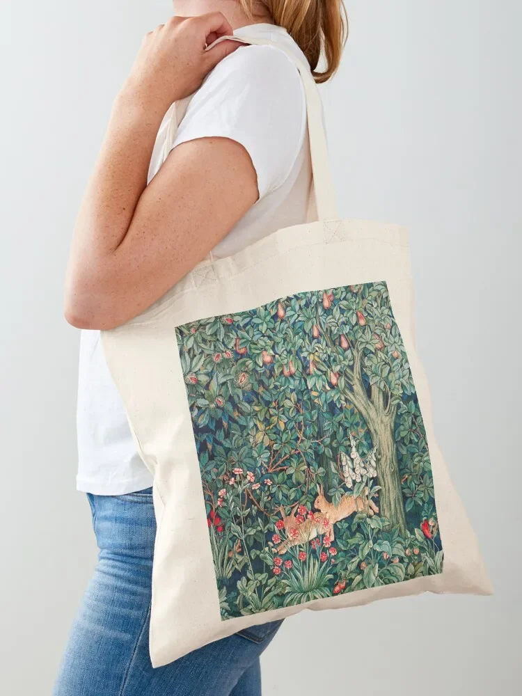 

GREENERY, FOREST ANIMALS Hares Blue Green Red Floral Tapestry Tote Bag tote bag woman Shopping bags tote bag canvas Big