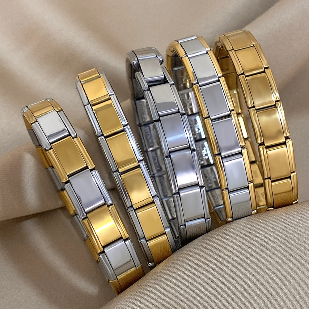 Stainless Steel Tightness Square Elastic Bracelet Bangle for Women Men Gold Silver Color Vintage Waterproof Party Jewelry Gifts