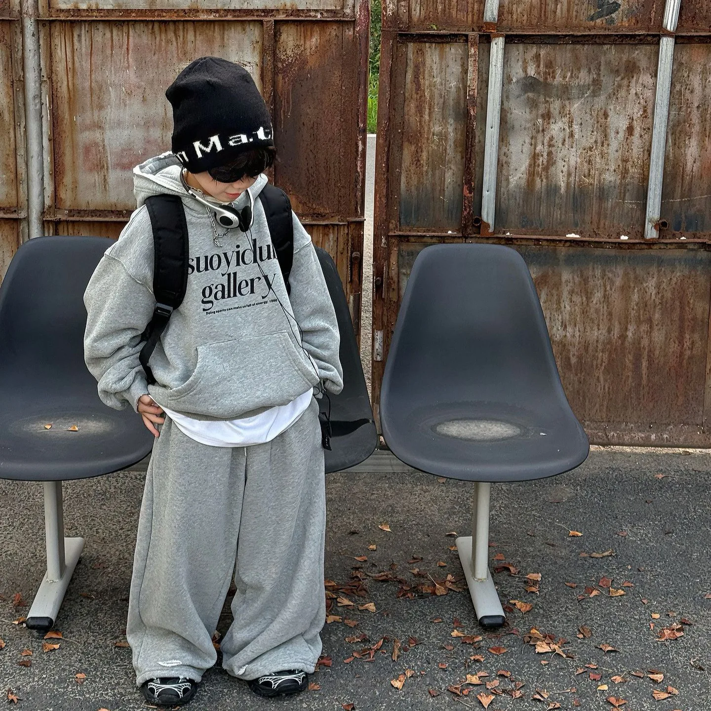 

Children Clothes Set 2025 Winter New Korean-style Boys American Sports Fleece Warm Hooded Top and Trousers Two Piece Set