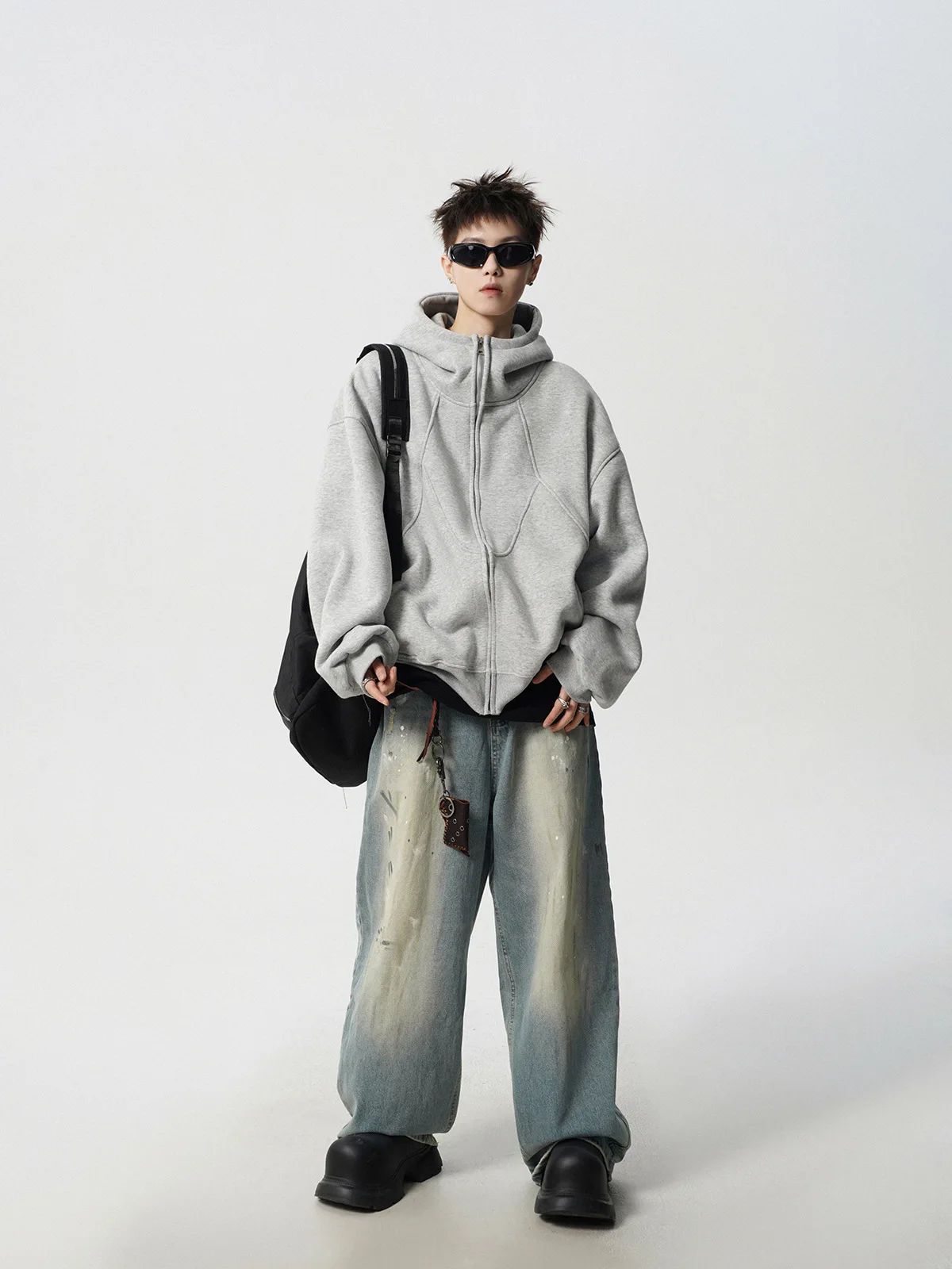American Deconstruction Hooded Jacket Men's Winter Splicing Sweater High Street Velvet Couple Hoodie