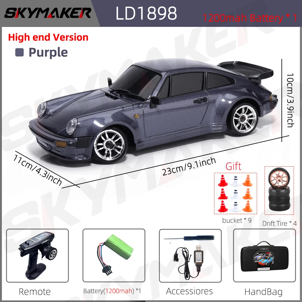 Skymaker LDRC 1/18 RC Drift Auto LD1898 911 Modus 2,4 GHz met Gyroscoop on-Road Legering Body Shell Racewagen voor Kinderen Geschenken
