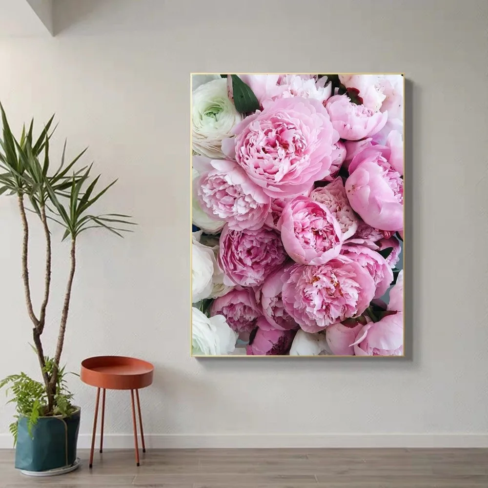 Pink Art peonie Poster Whitepaper Poster Vintage Room Bar Cafe Decor stampe e Poster di buona qualità stampe bianche Poster