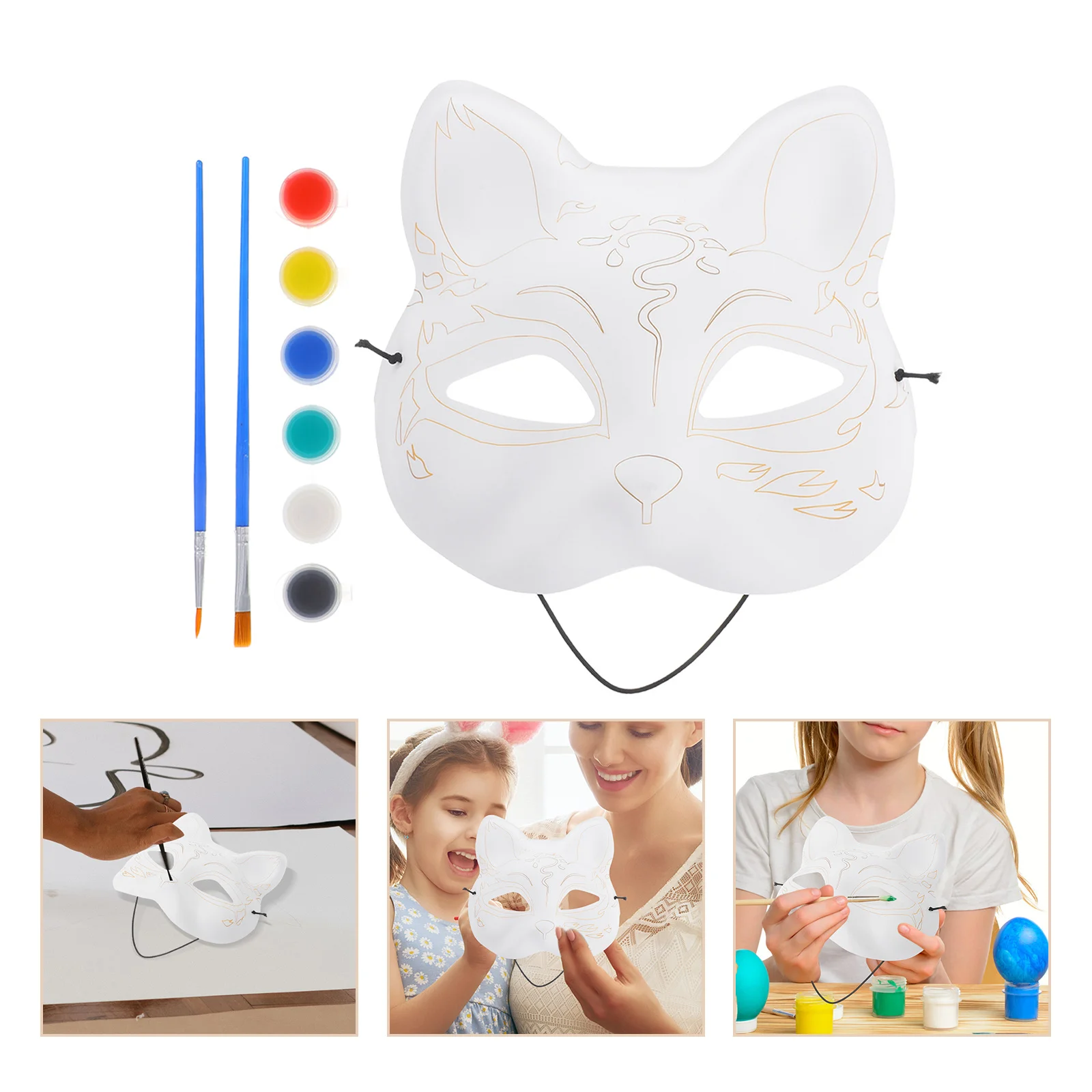 

DIY Mask Set Blank Cat Mask Unpainted Halloween Masquerade Party Prop for DIY Crafters and Theatrical Performances