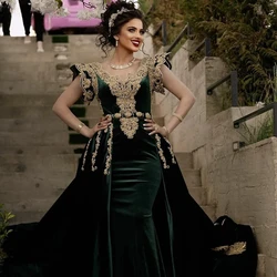 Detachable Moroccan Caftan Formal Evening Dresses Mermaid Cap Sleeves Appliques Prom Dresses Arabic Party Dresses Customized