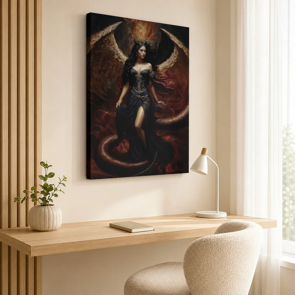 Daughter Of Serpent Flame Lilith Canvas Painting Poster Custom Gothic Horror Canvas Wall Art for Game Room Decor Ready to Hang
