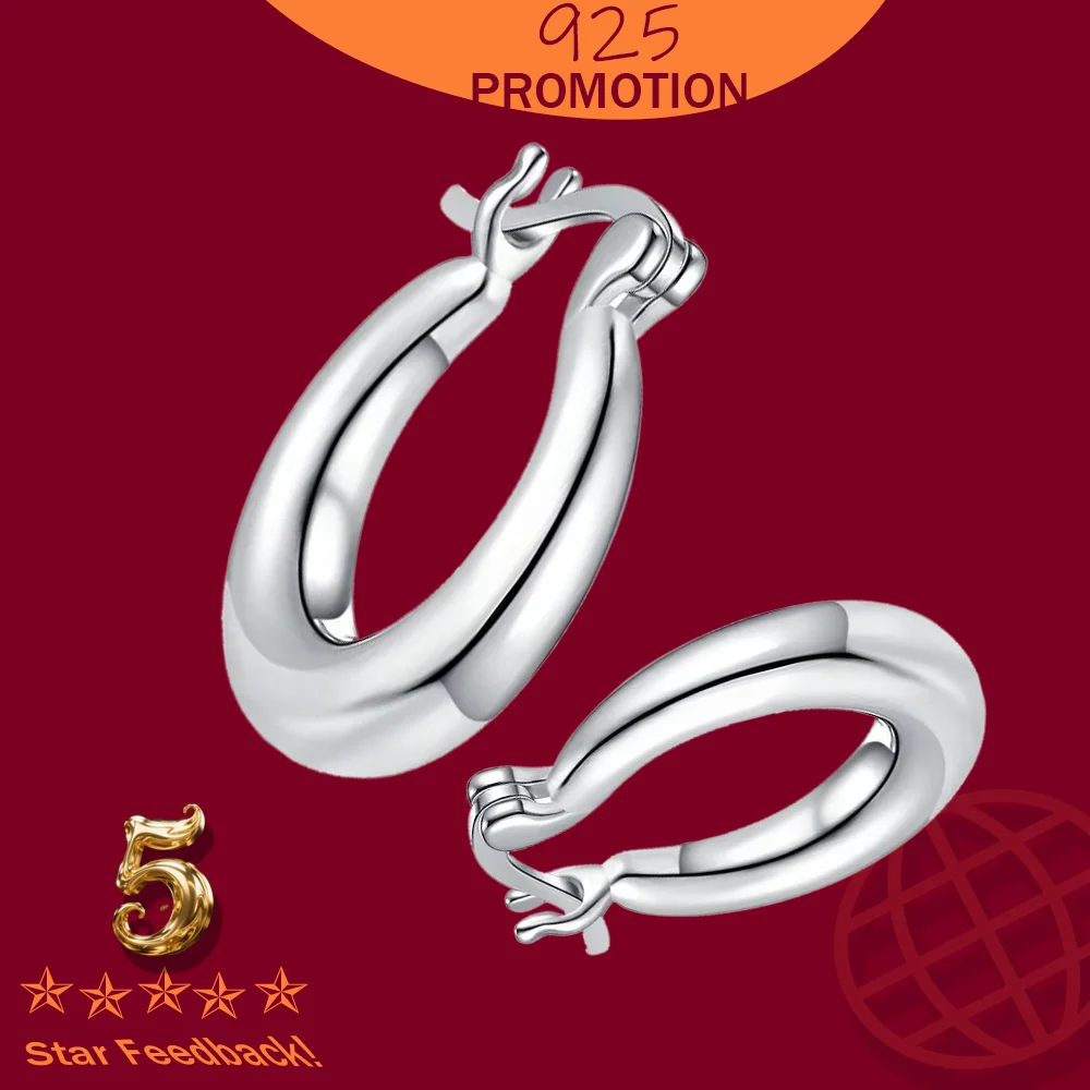 

Smooth Surface Round Hoop Earrings For Women Wedding Party Jewelry Real 925 Sterling Silver Fashion Minimalist