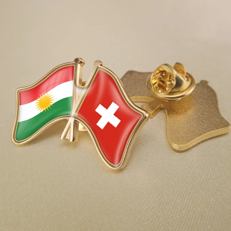 Kurdistan and Britain Flag Lapel Pins Germany Switzerland Spain Iran United States Qatar USA America Kurdish Flag Cross Brooch