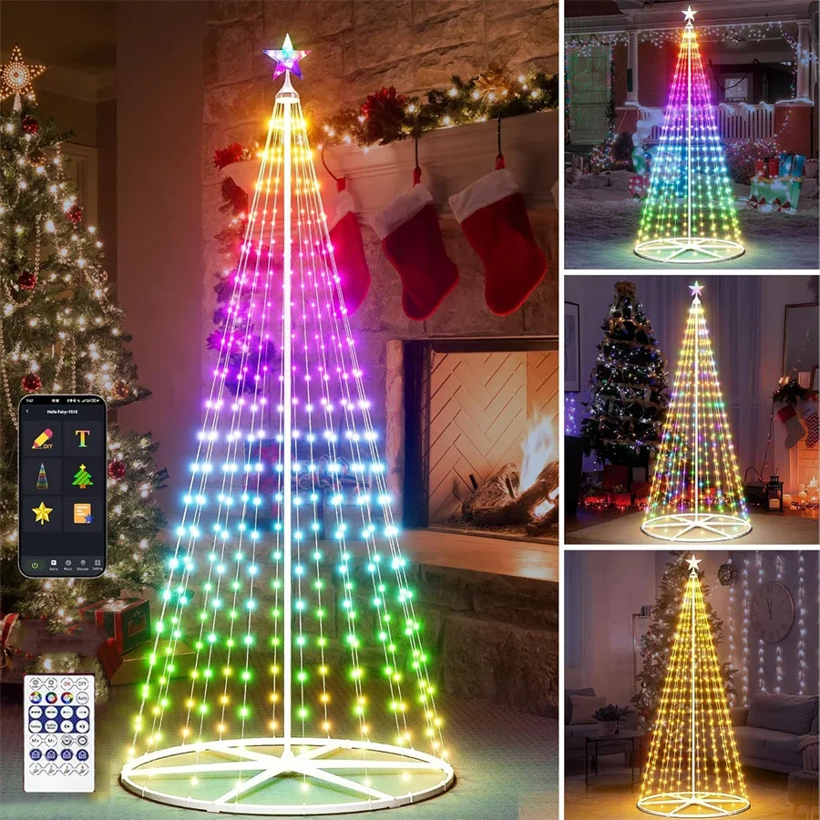 

2.1M Smart Lighted Christmas Cone Tree Light APP Control Lighted Artificial Tree with Topper Star RGB Christmas Tree Light Show