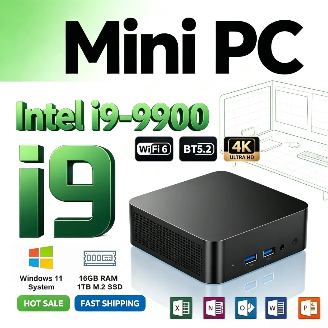 Mini PC Ultra Fast Intel Core i9-9900 2026 16GB RAM 1TB 2TB SSD WIFI 6 BT5.2 Gaming Computer Windows 11