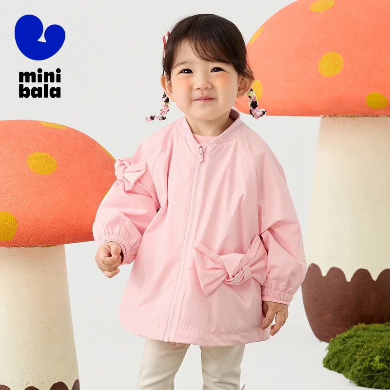 Mini Bala Girls' Outerwear 2025 New Spring Baby Outing Sweet and Stylish Wind-proof Clothes For Daily Outdoor Activity Casual