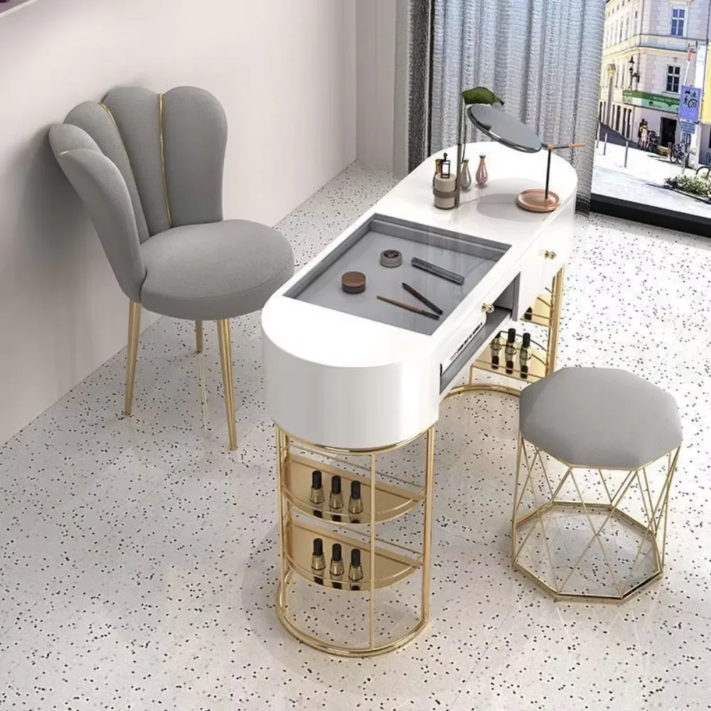 

Modern Luxury White and Gold Salon Furniture High Quality Manicure Nail Table and Chair Set