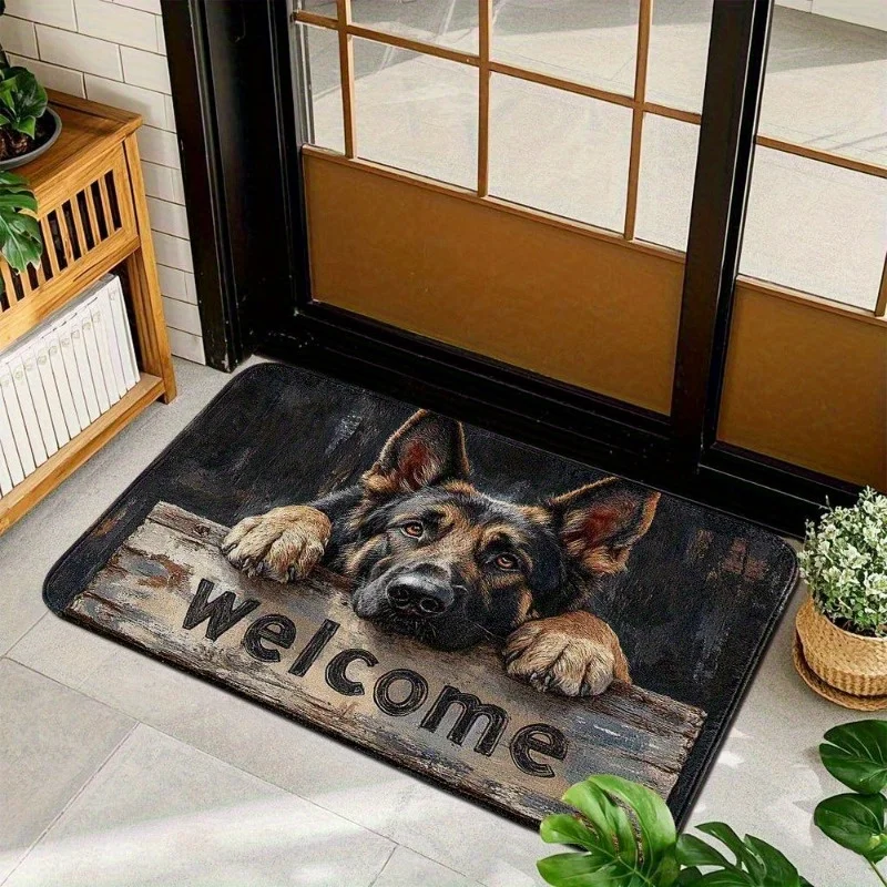 German Shepherd Dog Rug Velvet Flannel Printed Floor Mat Welcome Design Decorative Carpet Home Kitchen Entryway Decor