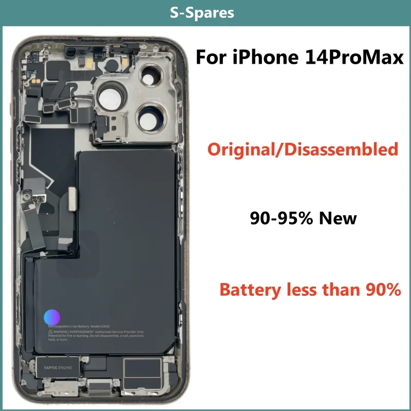 90-95% New Disassembled Middle Frame Housing Back Glass Cover For iPhone 14 Pro Max with Battery NFC Wireless Assembly