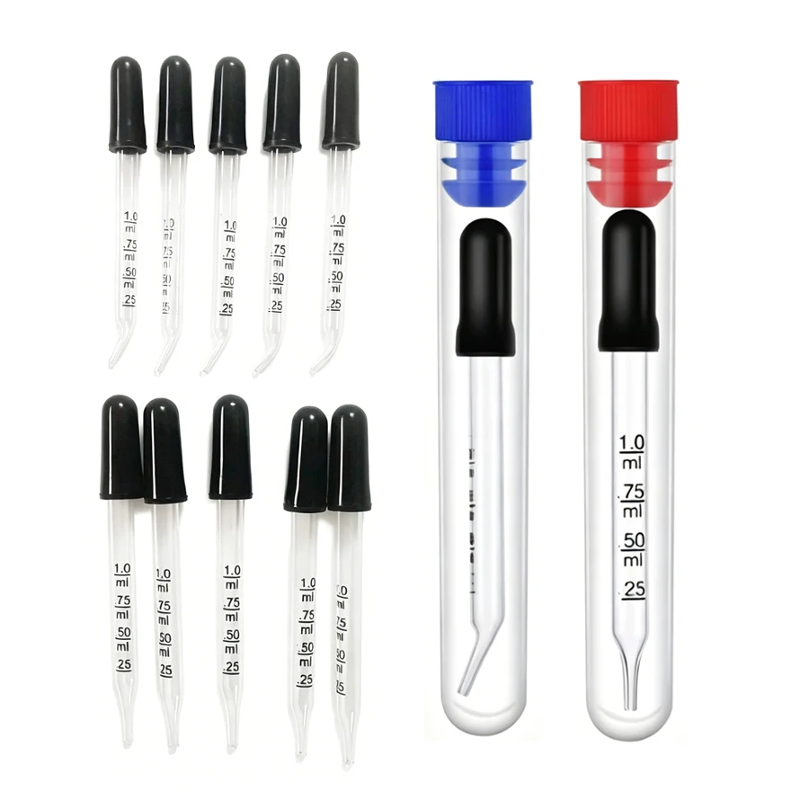 50pcs 1ML Graduated Glass Pipette Dropper Bent & Straight Tip Calibrated Pipettes Dropper For Essential Oil & Lab Bottle Use