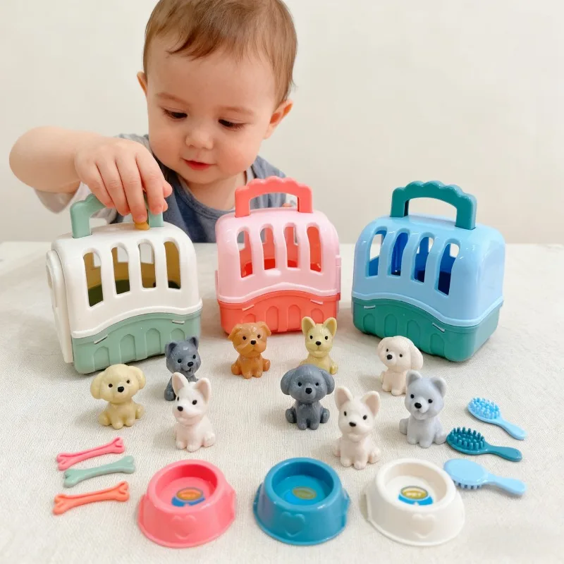 

8 Pieces/set Cute Dog Toy Set Dog Cage Scene Play Toy Baby Play Home Puzzle Toy Parent Child Interaction Exercise Fingers