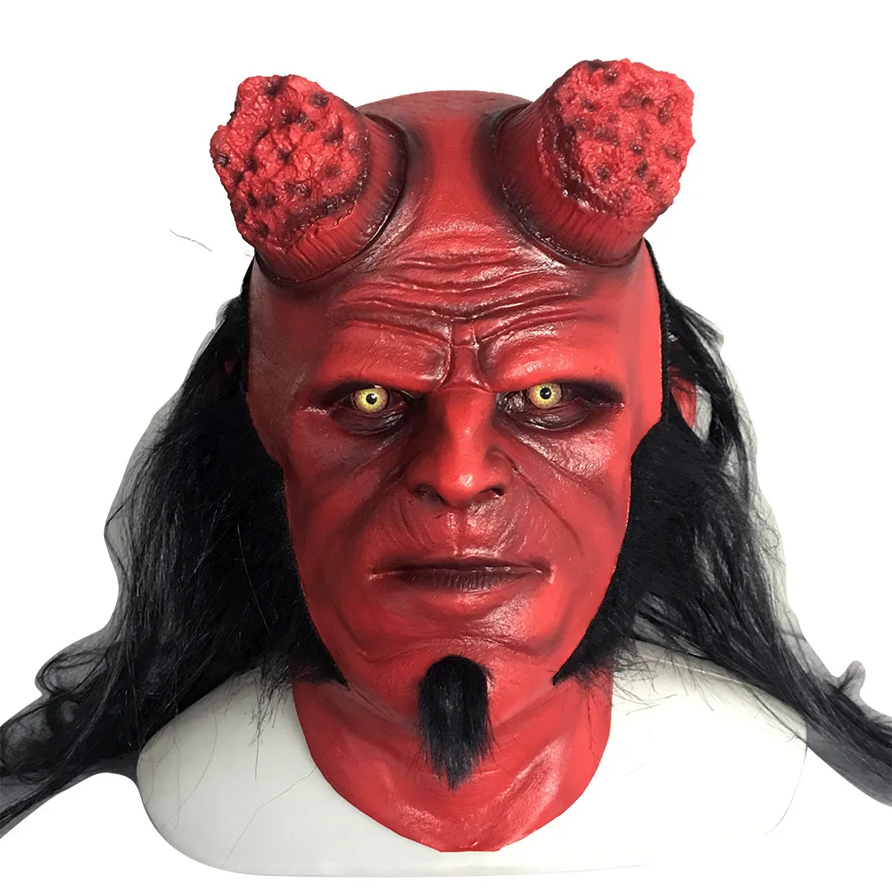 Movie Hellboy Mask Cosplay for Adult, Rise of the Blood, Queen Ox Horn Mask, Latex Gloves, Hand Gauntlet, Halloween Party Props