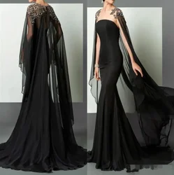 Black Crystal Beaded Arabic African Evening Dresses 2024 New Elie Saab Prom Party Gown Simple Cheap Special Occasion Dress