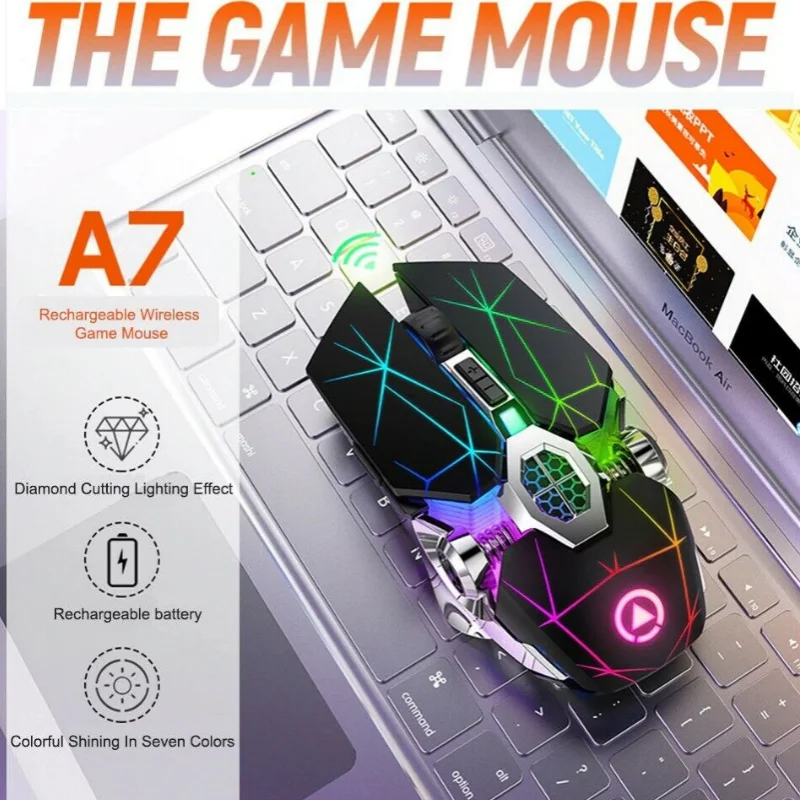 

2.4G Wireless Mouse Gaming Mouse PC Gamer Optical 1600Dpi 7 Color Led Backlight Rechargeable Mute Mouse for Macbook Air Matebook