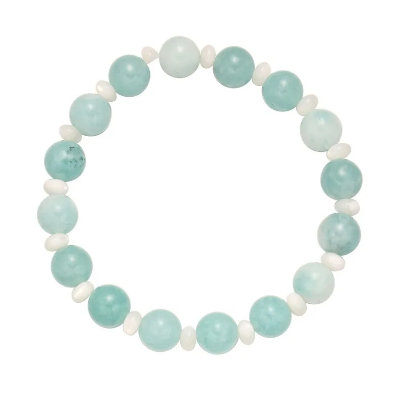 natural-green-chalcedony-8mm-bead-bracelet-shell-spacer-single-strand-lucky-gifts