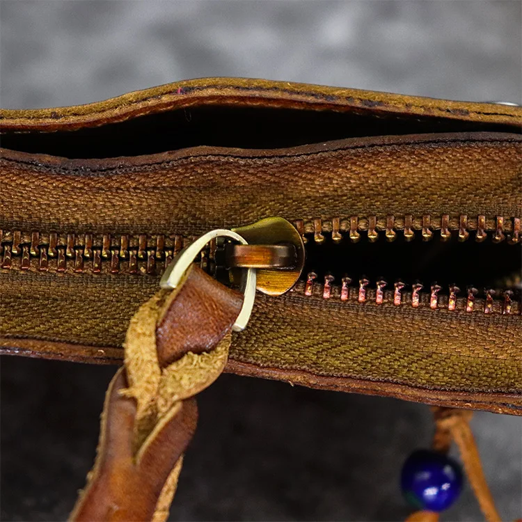 Vintage Key Wallet For Men Handmade Genuine Leather Smart Key Ring Zipper Coin Purse Card Slot Housekeeper Key Chain Bag