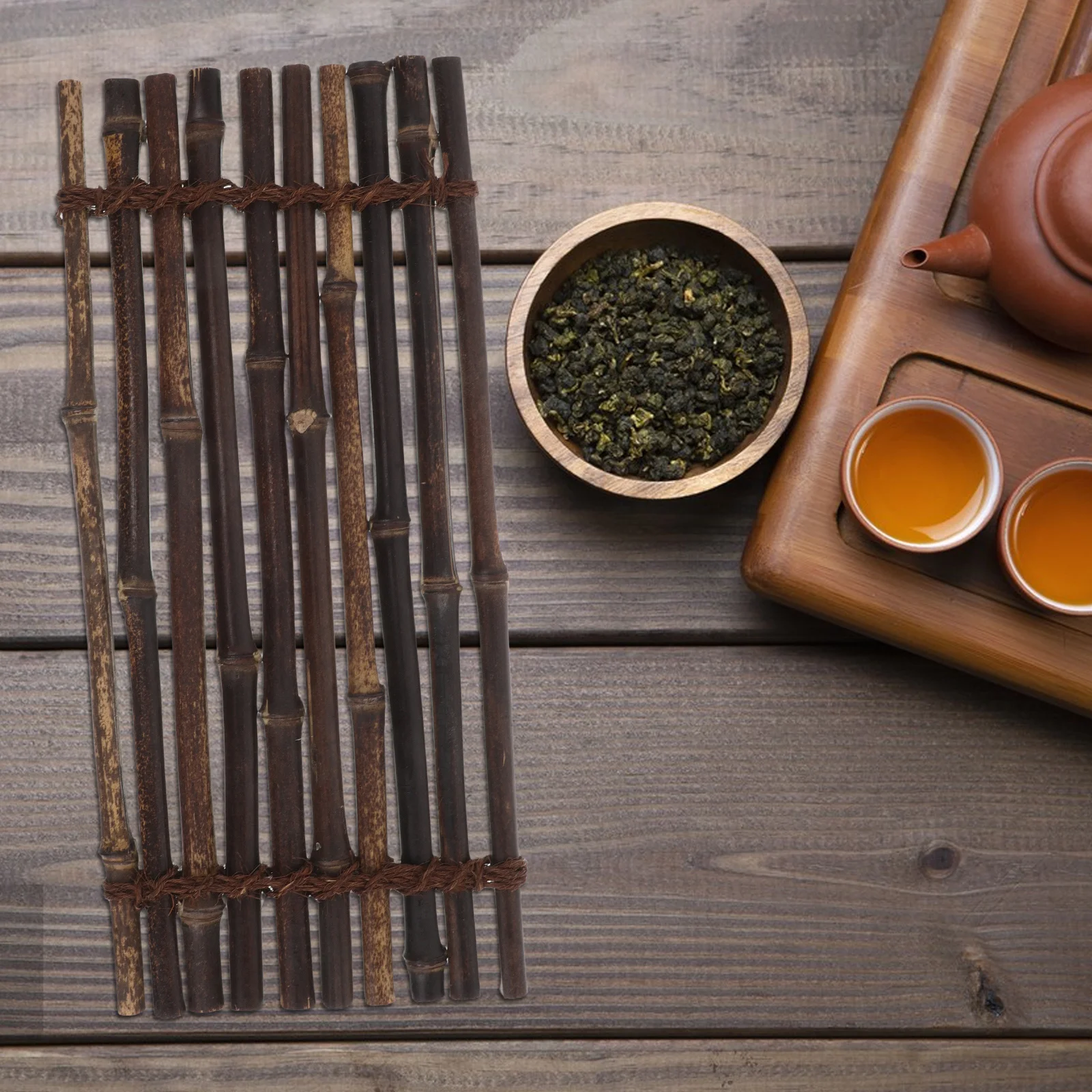 

Rattan Tea Tray Bamboo Mat Coaster Heat Insulation Pad Dining Mat Handwoven Craftsmanship Sushi Presentation Tray Decor