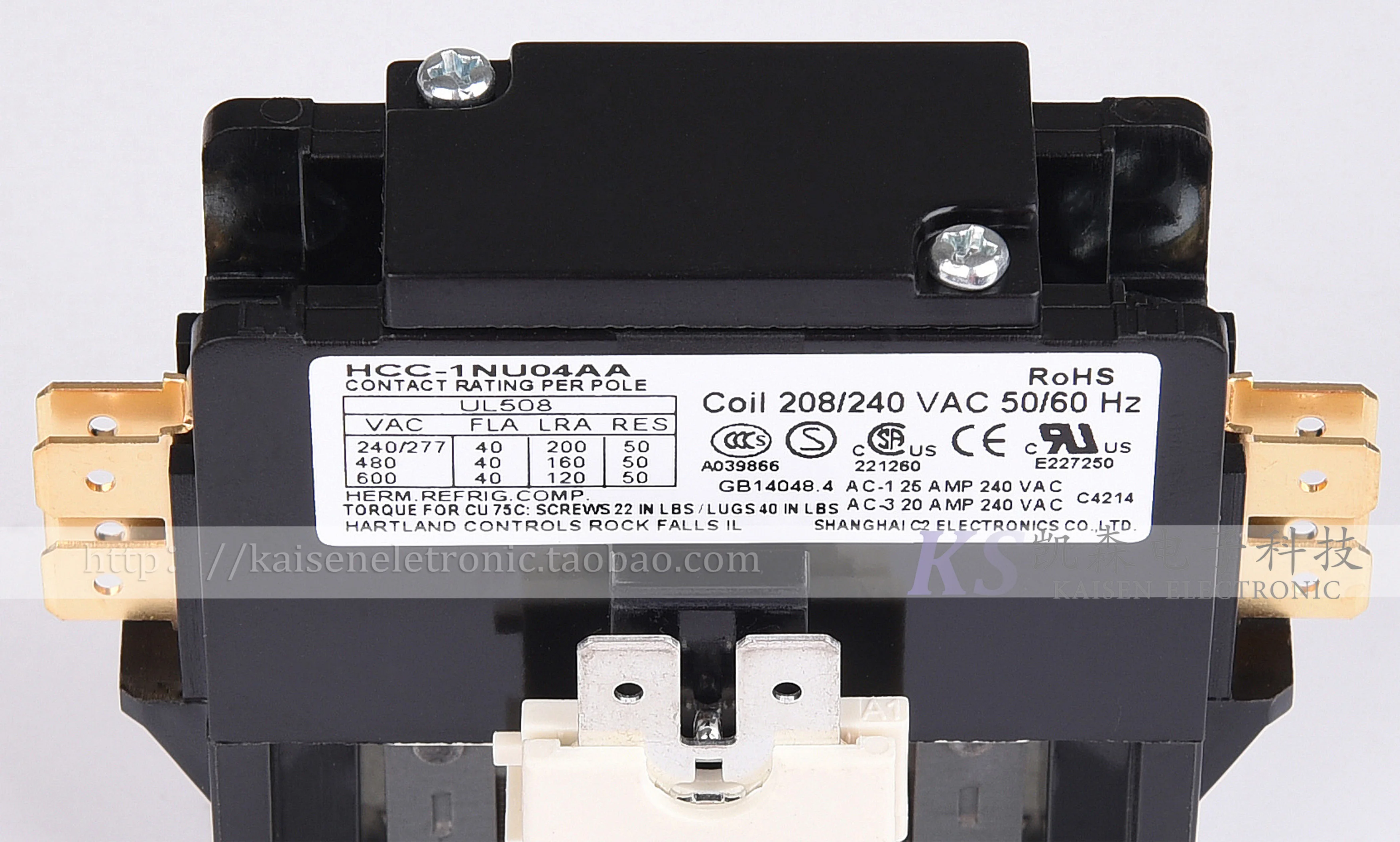 

220V 40A High Load Single Phase HCC-1NU04AA Hartland Controls AC Contactor