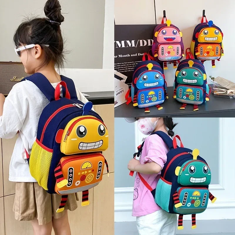 Cartoon Children Cool Boy Backpack Korean Kindergarten Bag Robot Girl Trend Large Capacity Backpack Leisure College School Bag