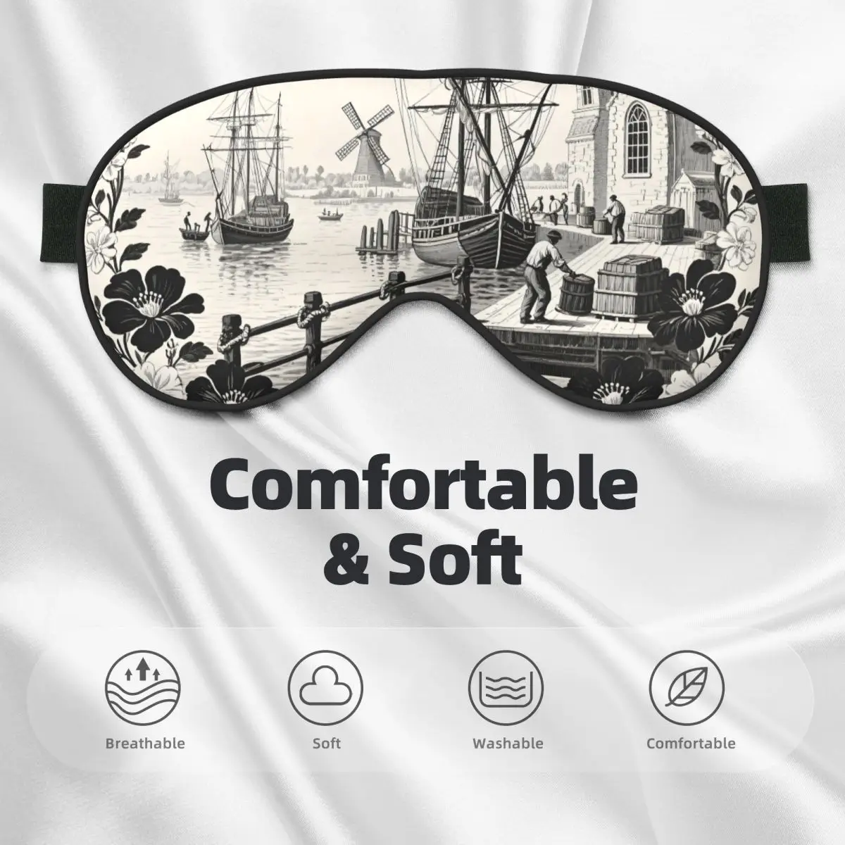 أقنعة عين ناعمة كلاسيكية من Toile De Jouy على الوجهين بنمط رعوي كلاسيكي معصوب العينين لبابنا الباب الإبداعي رقعة العين الخفيفة