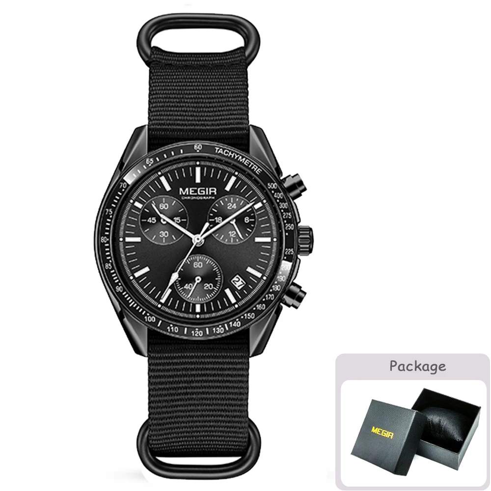 MEGIR Quartz Chronograph Watches Men Waterproof Sport Wristwatch Men's with Fashion Nylon Strap Luminous Pointers Date Male Gift