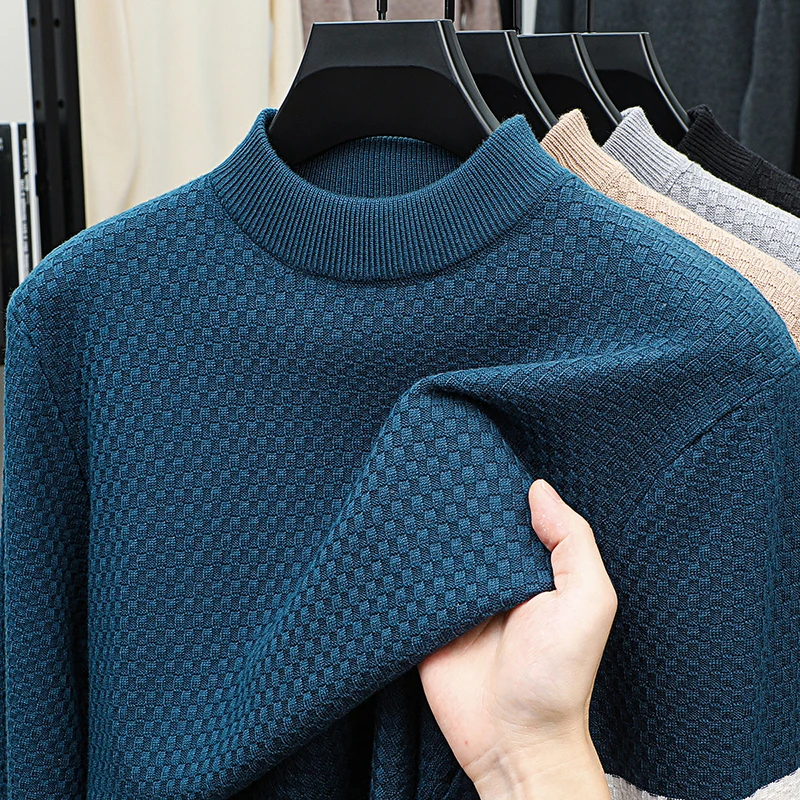 

Hot Selling High-Quality Men's O-Neck Knitted Sweater New Thick Warm Striped Long Sleeve Base Shirt Winter Interior Menswear
