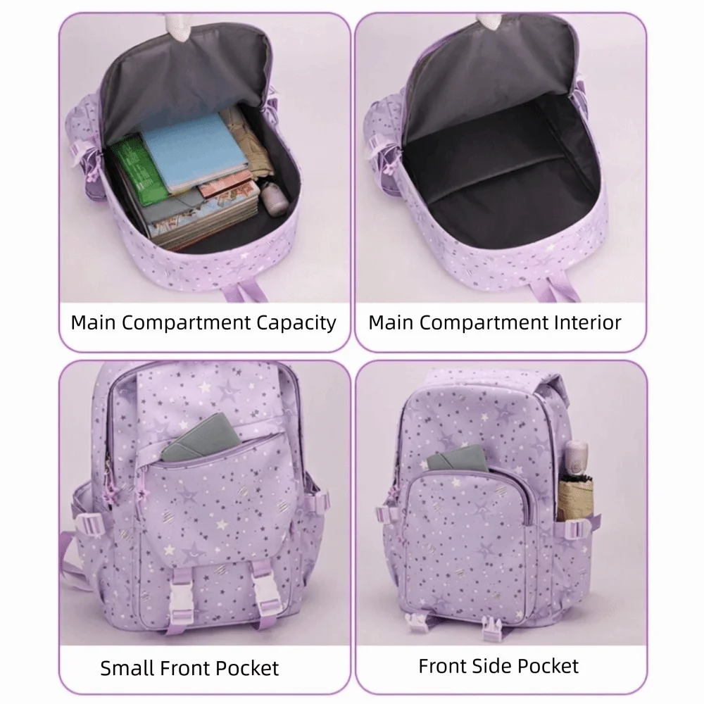 Cute Star Print School Backpack Adjustable Multi-pockets Girls Schoolbag Large Capacity Breathable Laptop Shoulders Bag Students